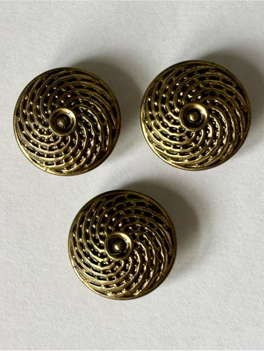 3 Medium Vintage Buttons Sunburst Spiral Metallic and Black
